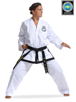 ITF APPROVED DOBOK CINTURÓN NEGRO (RALLADO)