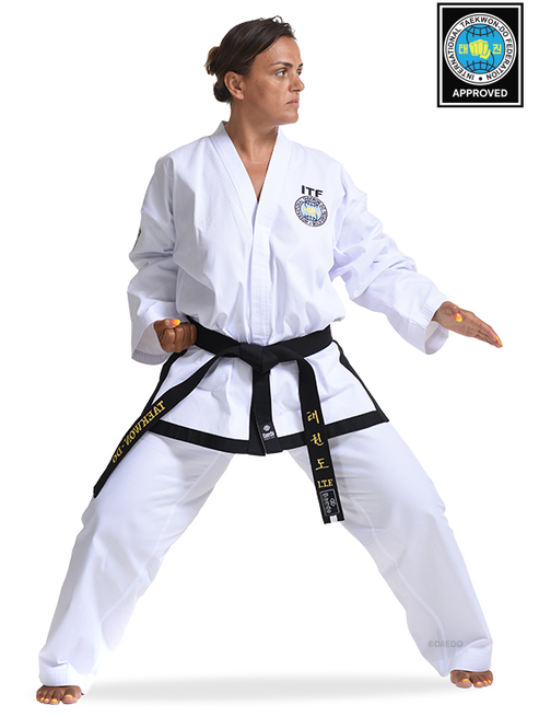 ITF APPROVED DOBOK CINTURÓN NEGRO (RALLADO)